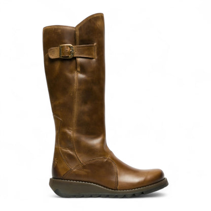 Fly London Womens Camel Brown MOL 2 Leather Wedge Heel Knee High Zip Up Boots
