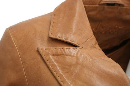 Womens 2 Button Leather Blazer Jacket-Newport