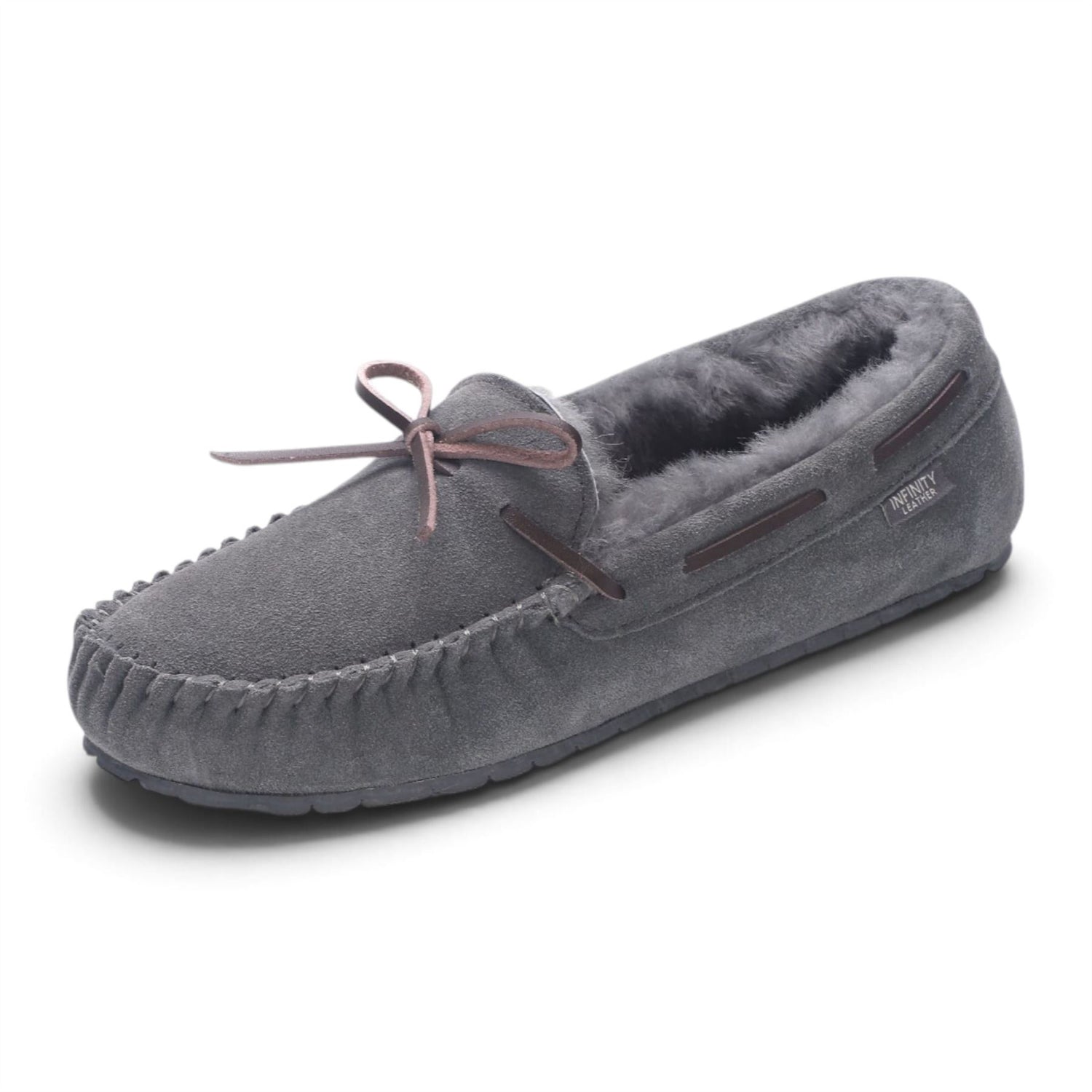 Men’s Grey Genuine Sheepskin Moccasin Winter Slippers - Flint
