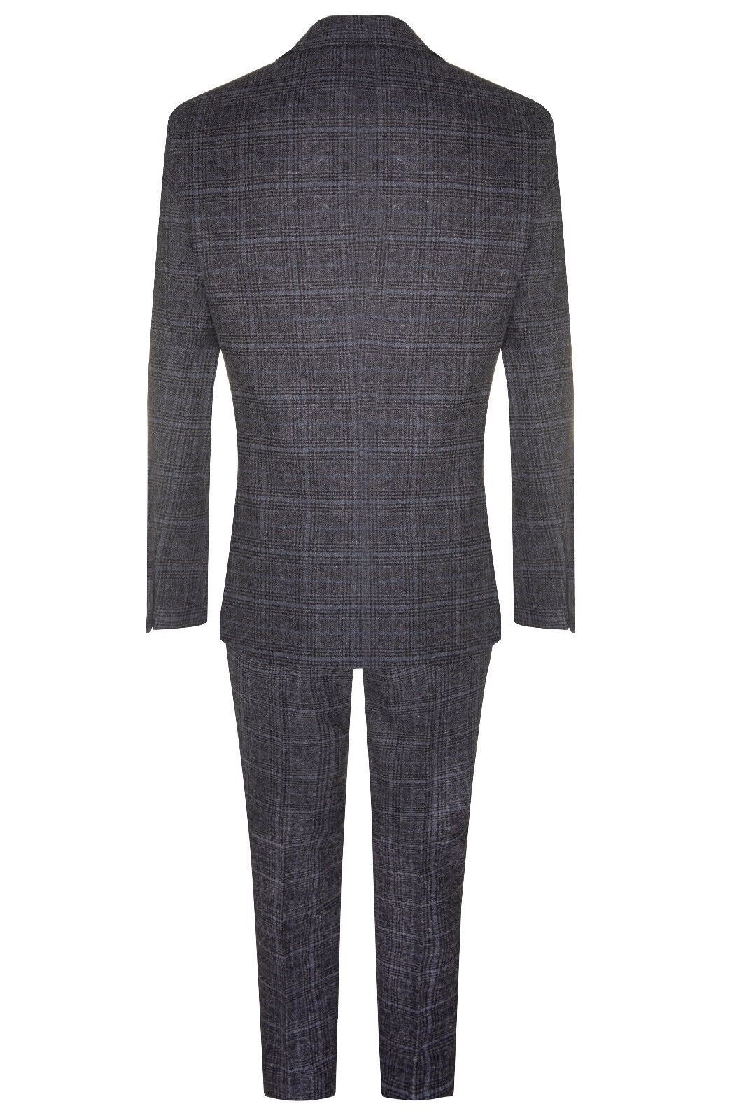 Mens Grey Check 3 Piece Tweed Suit Peaky Blinders 1920s Gatsby Tailored Fit