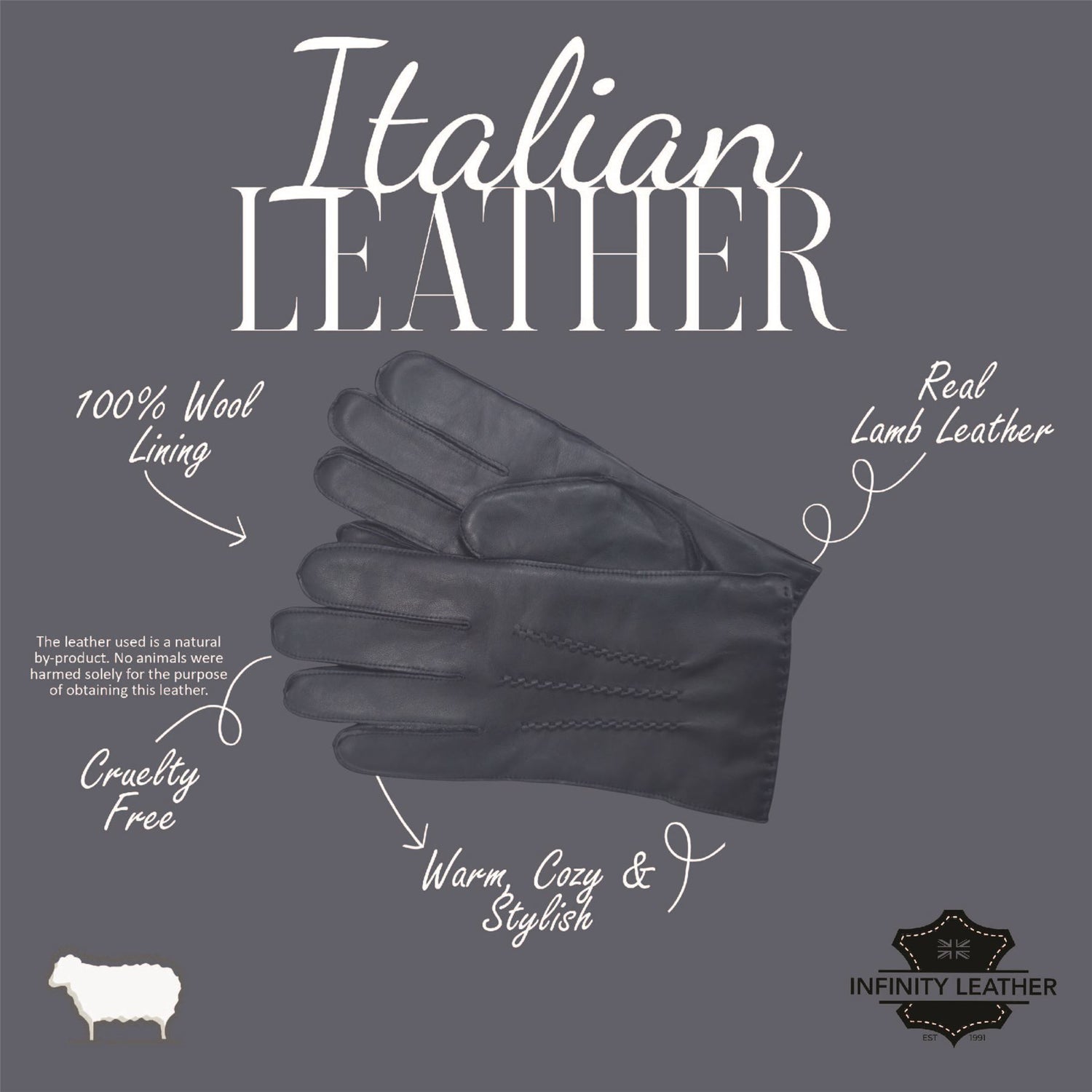 Men’s Italian Leather Warm Wool Lining Winter Stich Design Gloves - M-LGV-205