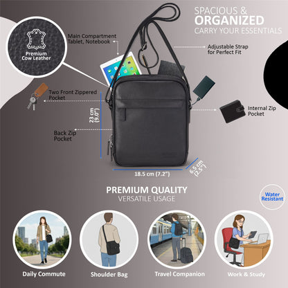 Genuine Leather Black Vintage Messenger Crossbody Travel Bag - Hawthrone