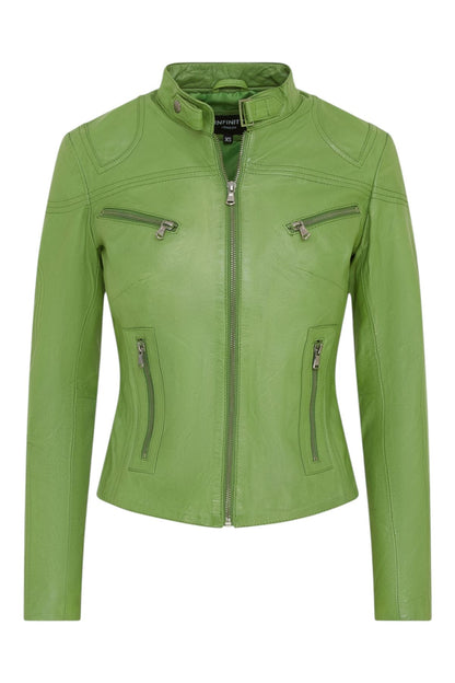 Womens Slim-Fit Leather Biker Jacket-Maldon