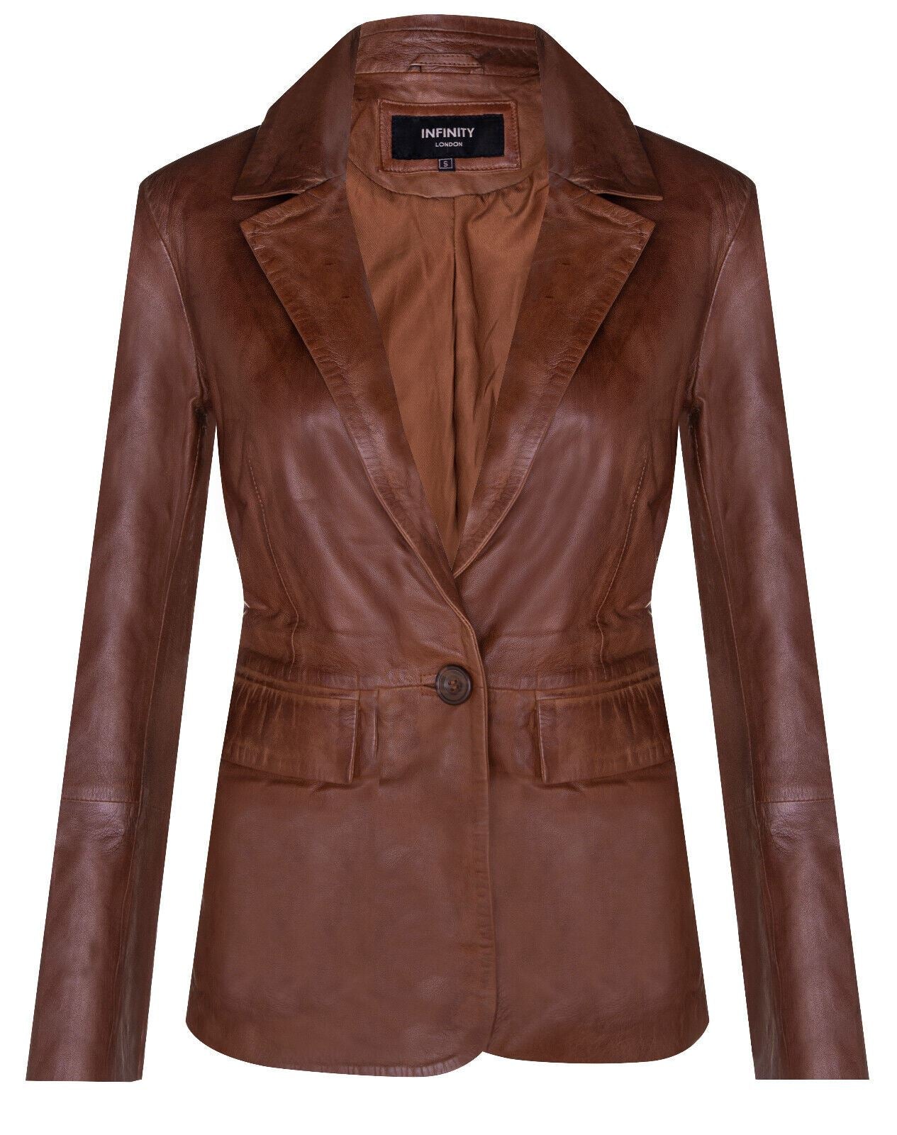 Womens One Button Leather Blazer Jacket-Newhaven