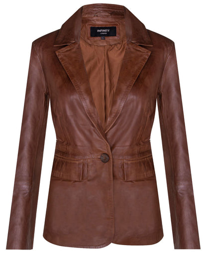 Womens One Button Leather Blazer Jacket-Newhaven