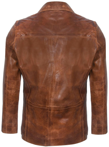 Mens Tan Leather Vintage Blazer Jacket-Dursley