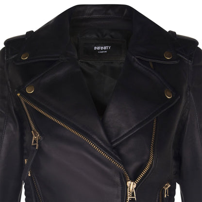 Womens Quilted Brando Leather Biker Jacket-Loftus