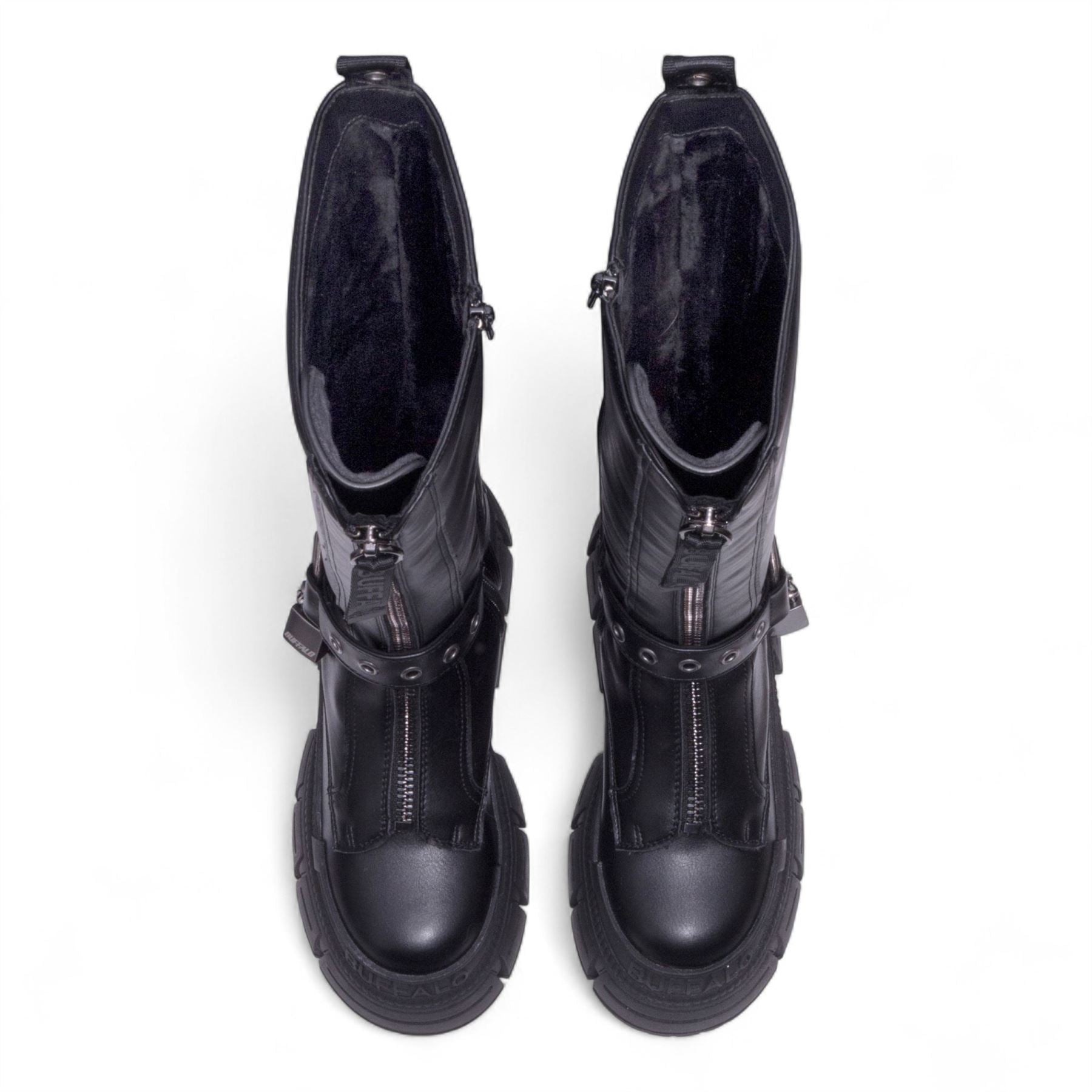 Buffalo Womens Biker Knee High Black Chunky Goth Platform Boots - Gospher Hi