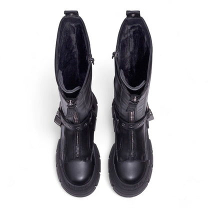 Buffalo Womens Biker Knee High Black Chunky Goth Platform Boots - Gospher Hi