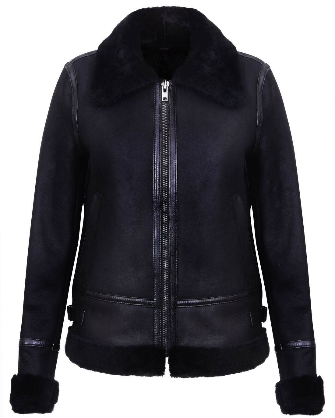 Womens B3 Sheepskin Black Leather Jacket-Padiham