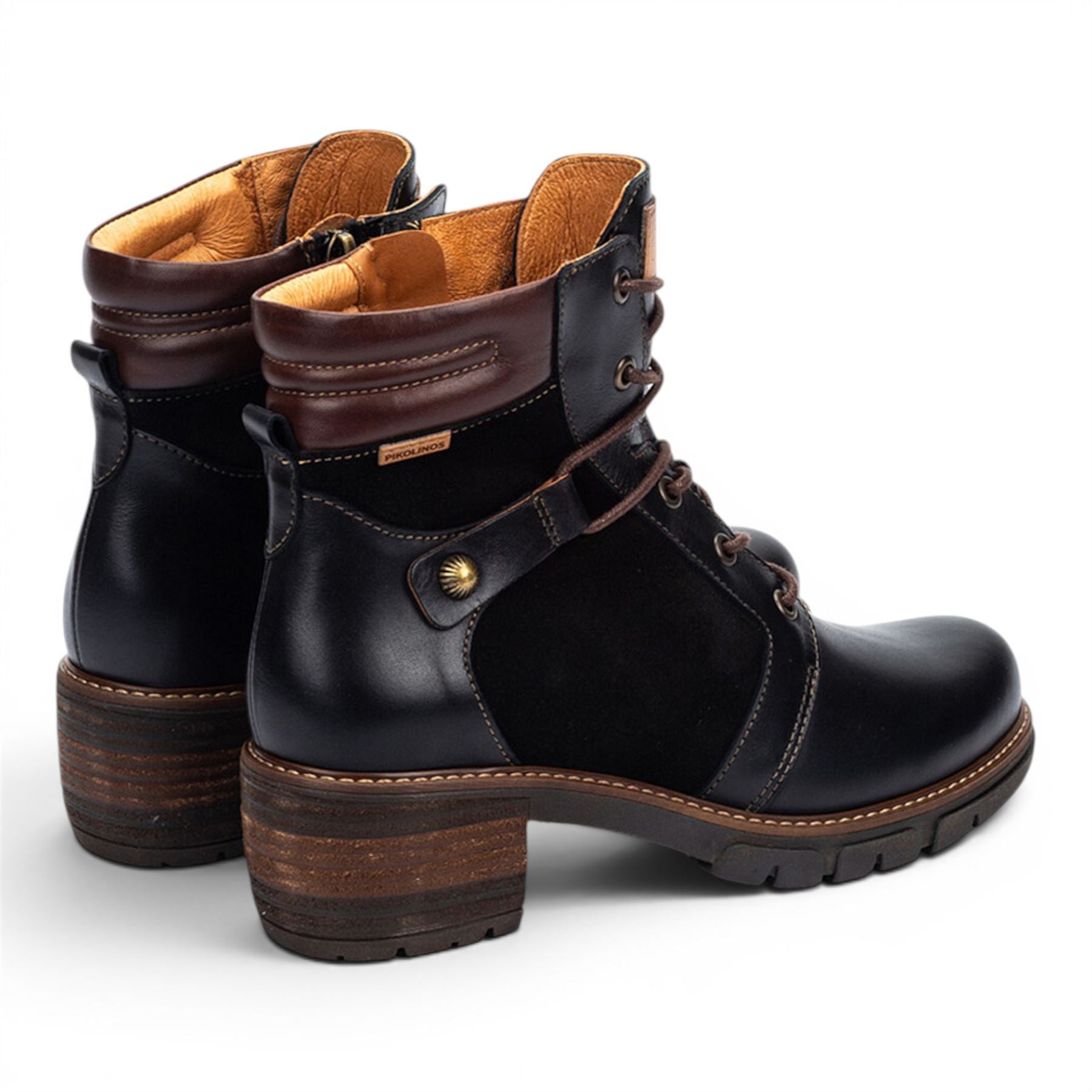 Pikolinos Women’s Black Leather Zip &amp; Lace Up Heel Ankle Boots - San Sebastia