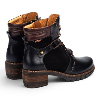 Pikolinos Women’s Black Leather Zip &amp; Lace Up Heel Ankle Boots - San Sebastia