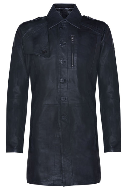 Mens Long Leather Trench Coat-Filton