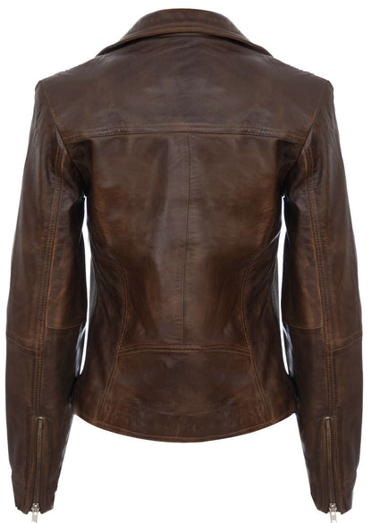 Womens Classic  Leather Shawl Wrap Biker Jacket - Morpeth