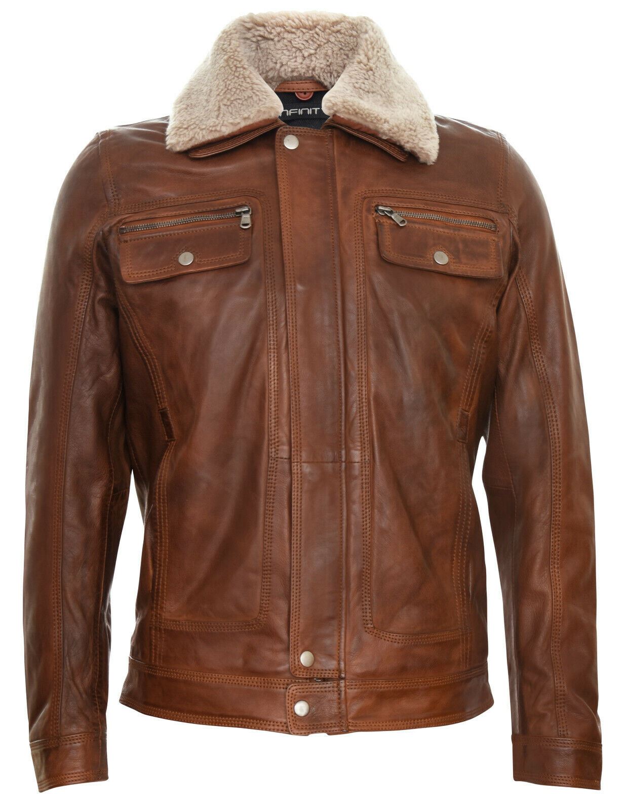 Mens Trucker Style Leather Jacket-Daventry