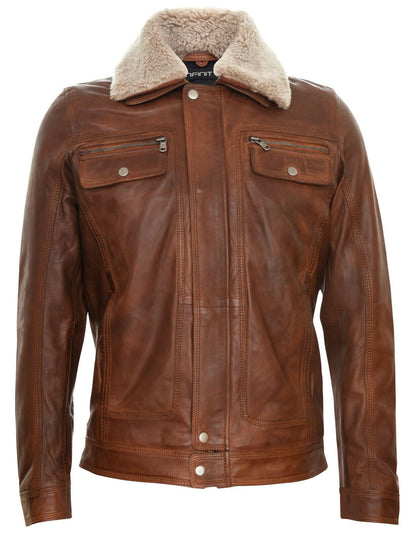 Mens Trucker Style Leather Jacket-Daventry