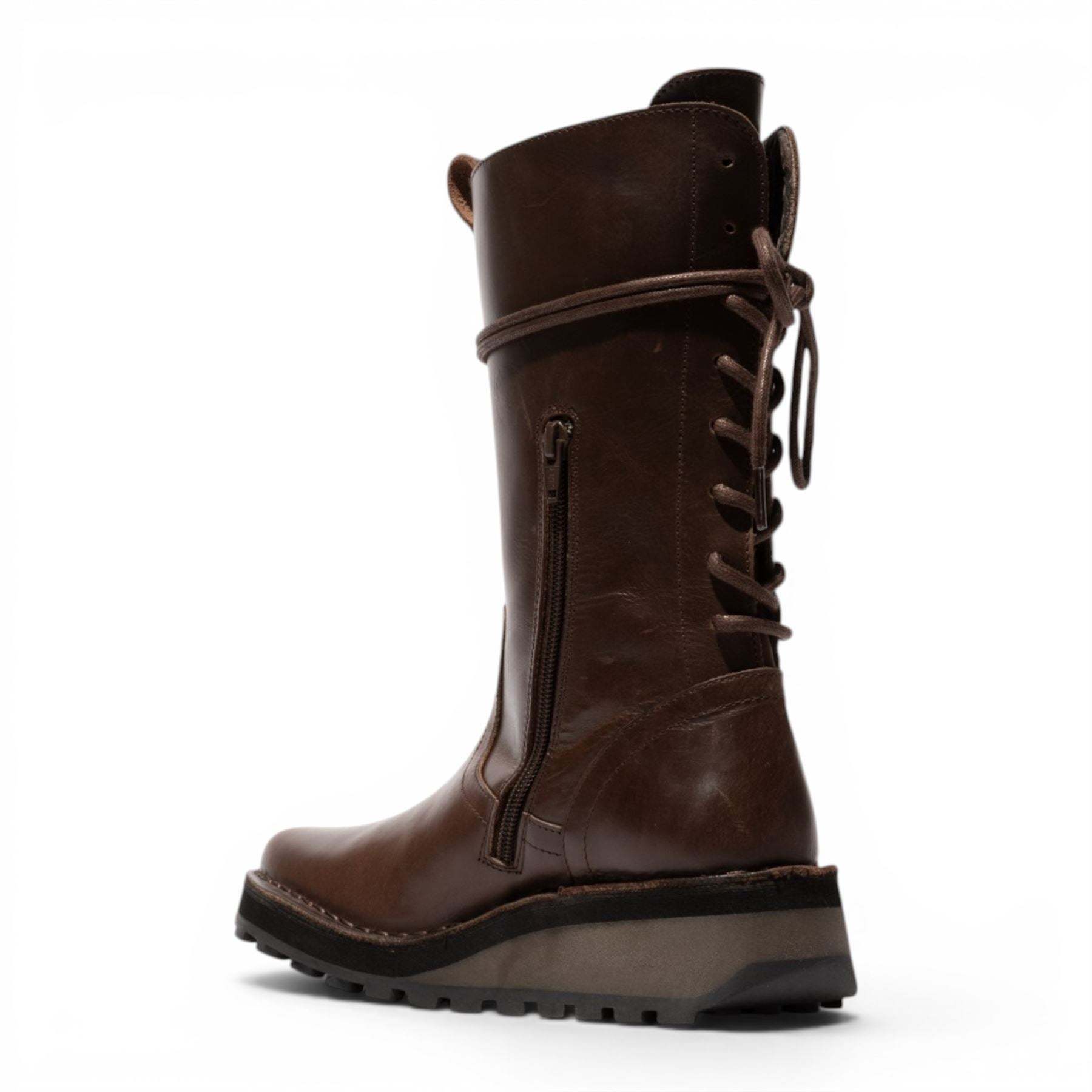 Fly London Women’s Brown Leather Mid-Calf Long Boots - HEIG229
