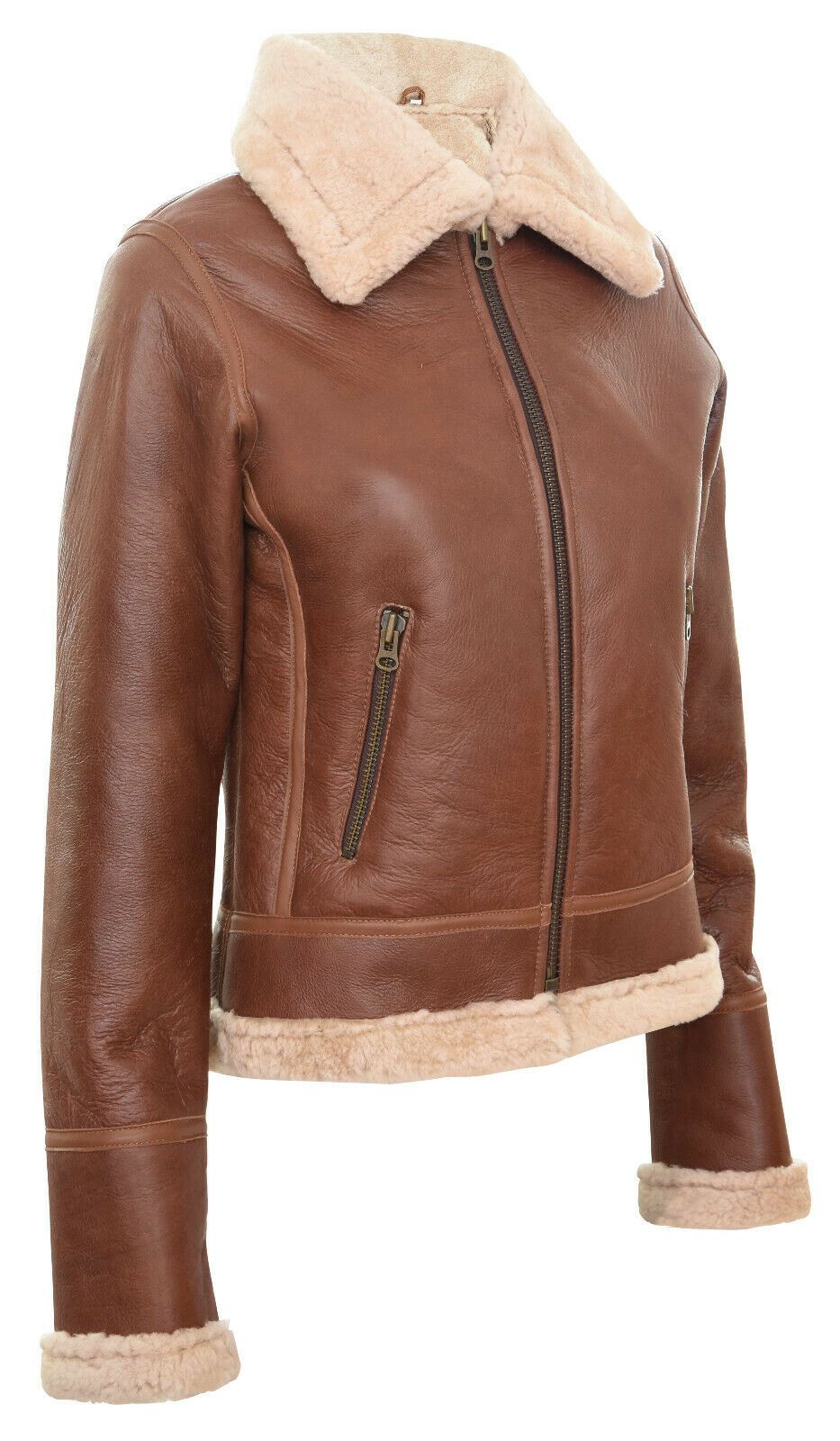 Womens B3 Sheepskin Tan Leather Jacket-Otley