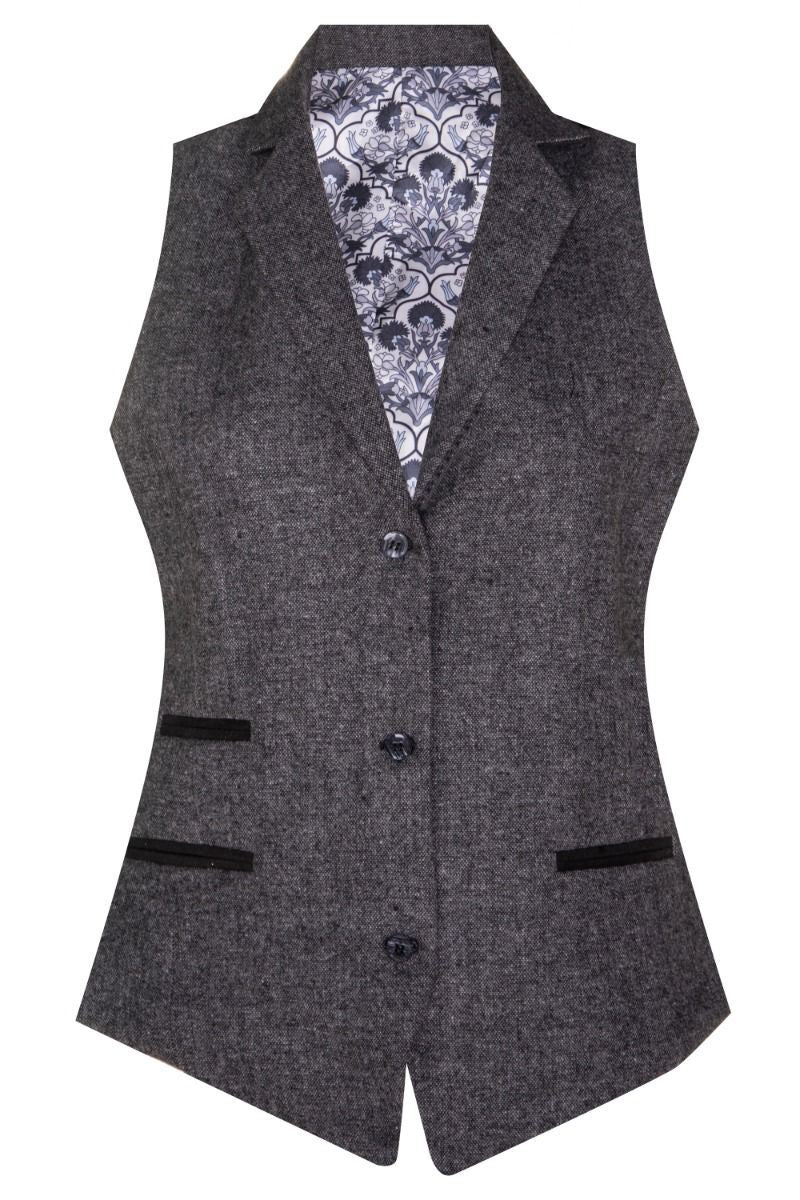 Womens 1920s Grey Wool Classic Retro Vintage Waistcoat