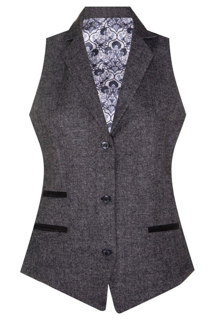 Womens 1920s Grey Wool Classic Retro Vintage Waistcoat