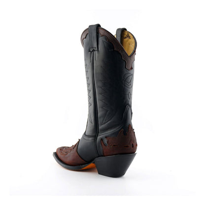 Grinders Unisex Black/Burgundy Leather Cowboy Boots-Arizona