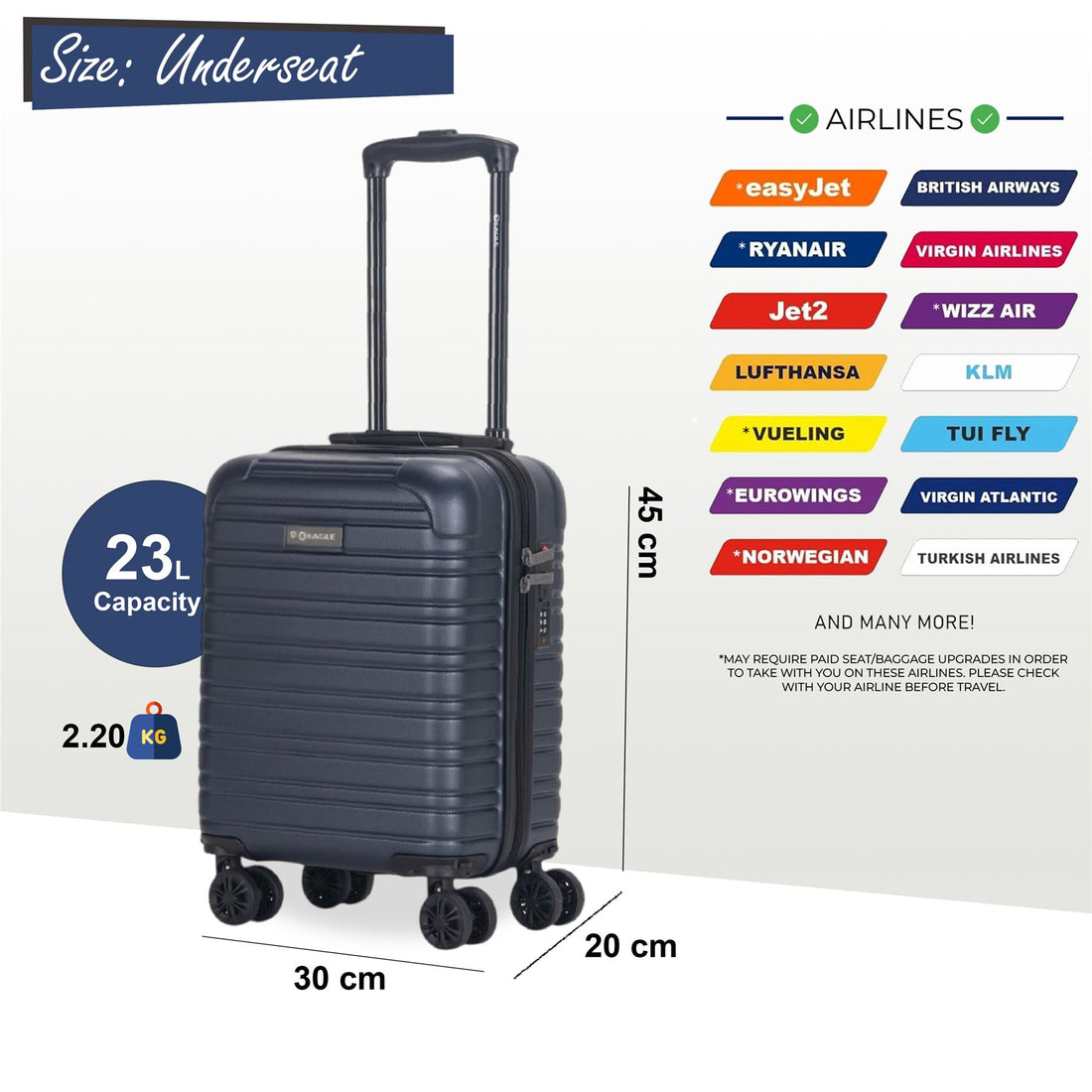 Koga Underseat Hard Shell Suitcase in Navy