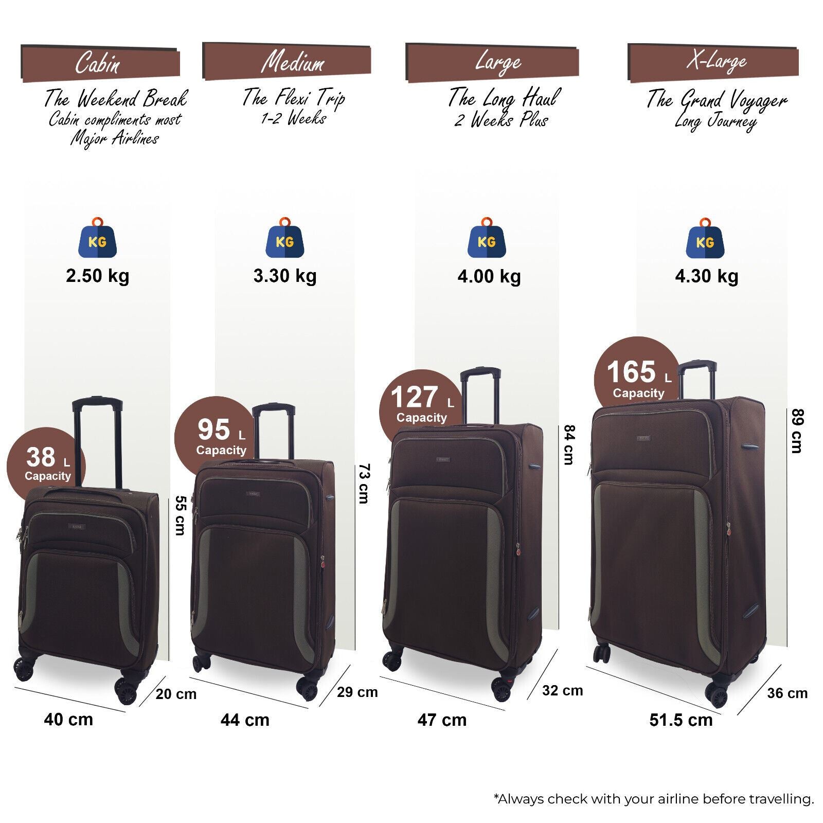 Ashland Set of 4 Soft Shell Suitcase in Brown
