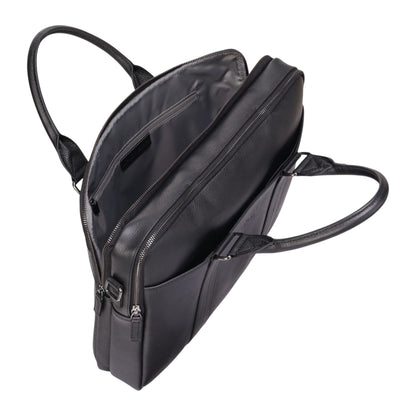 Genuine Leather Black Laptop Business Briefcase Office Work Travel Bag - Sutton