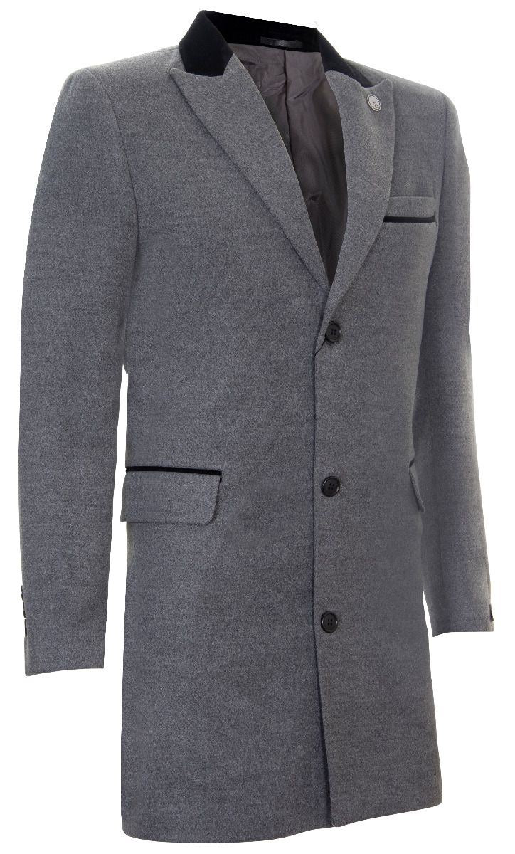 Mens 3 4 Grey Long Crombie Overcoat Jacket Herringbone Tweed Coat Peak Upperclass Fashions