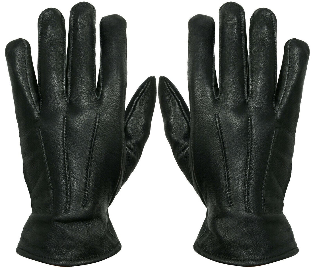 MENS BLACK CLASSIC REAL 100% LEATHER GLOVES THERMAL LINED DRIVING WINTER GIFT