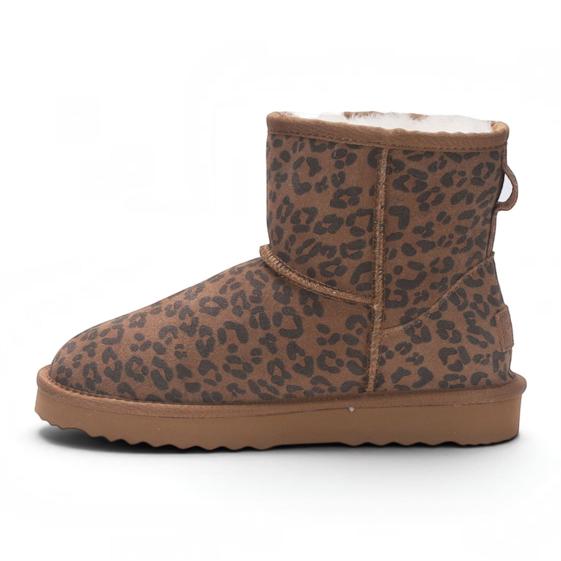Women’s Leopard Print Genuine Sheepskin Real Fur Winter Ankle Boots - Frost