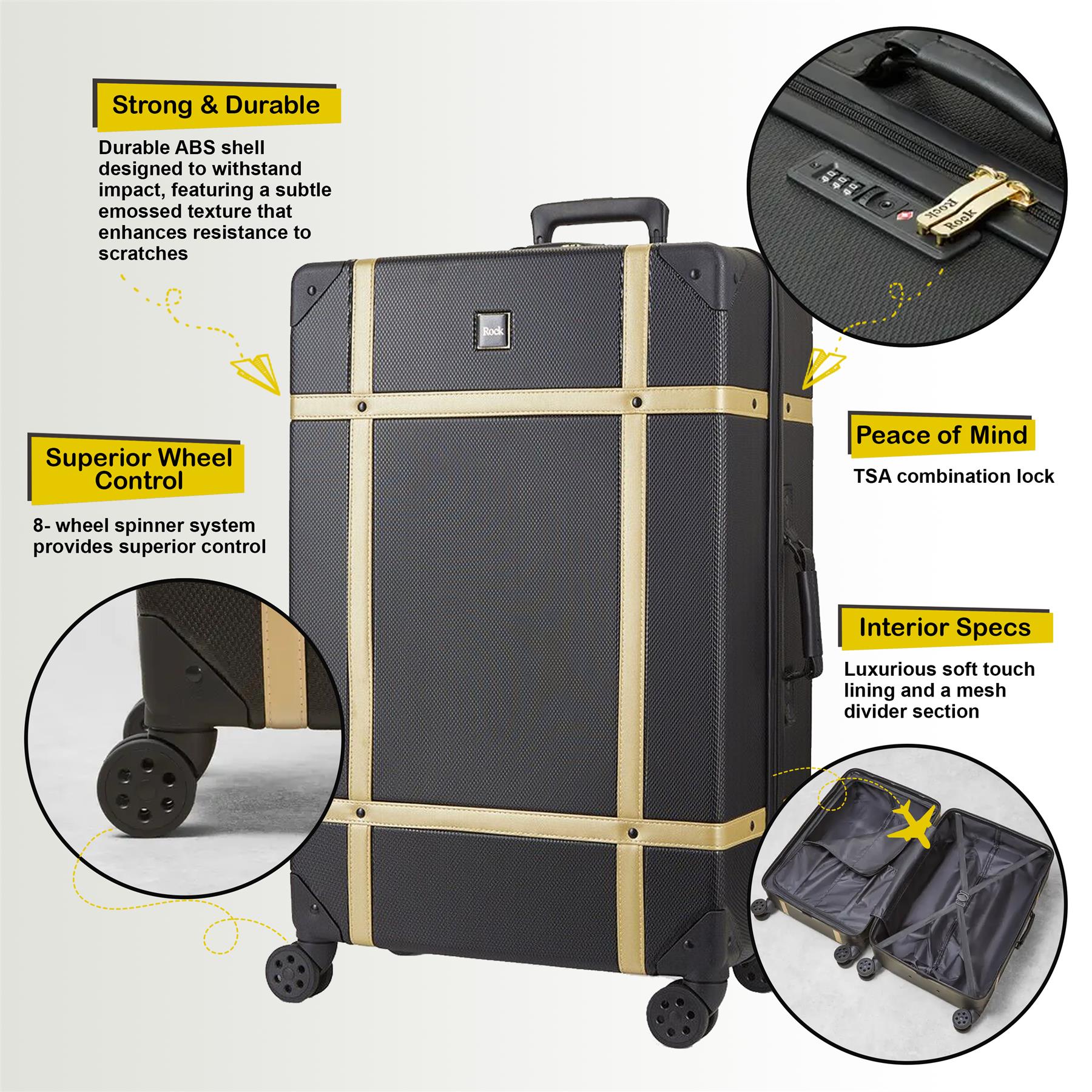 Alexandria Large Hard Shell Suitcase in Black Gold
