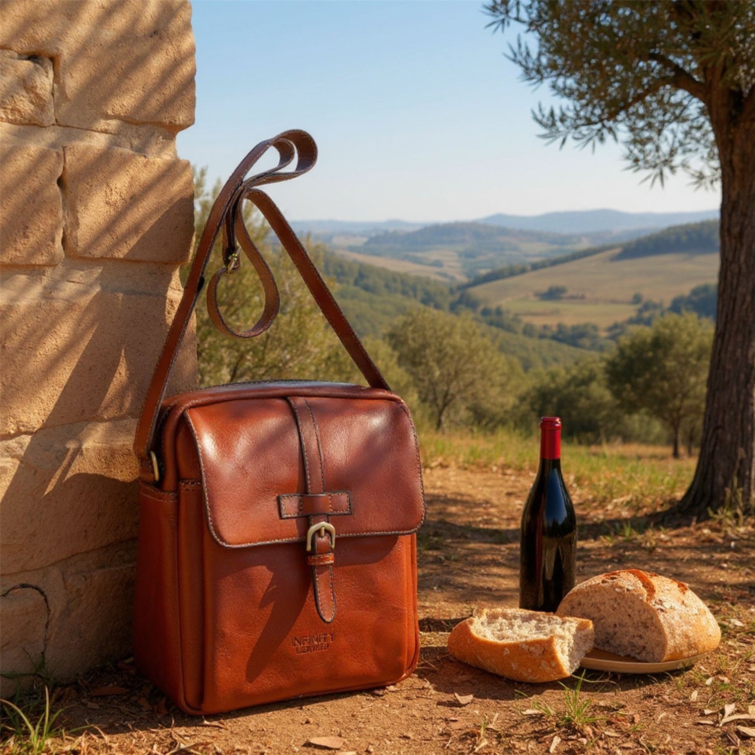 Genuine Leather Tan Vintage Crossbody Messenger Travel Bag - Ashby
