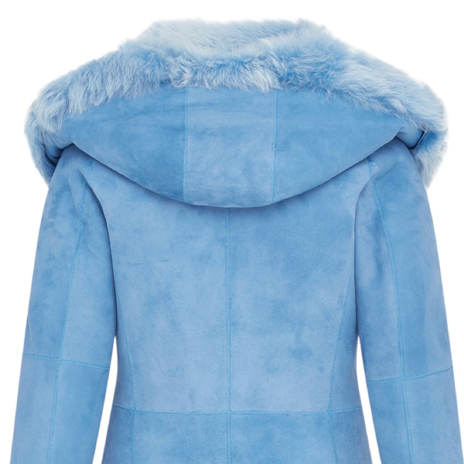 Womens Blue Toscana Sheepskin Suede Leather Hooded Trench Coat - Aura