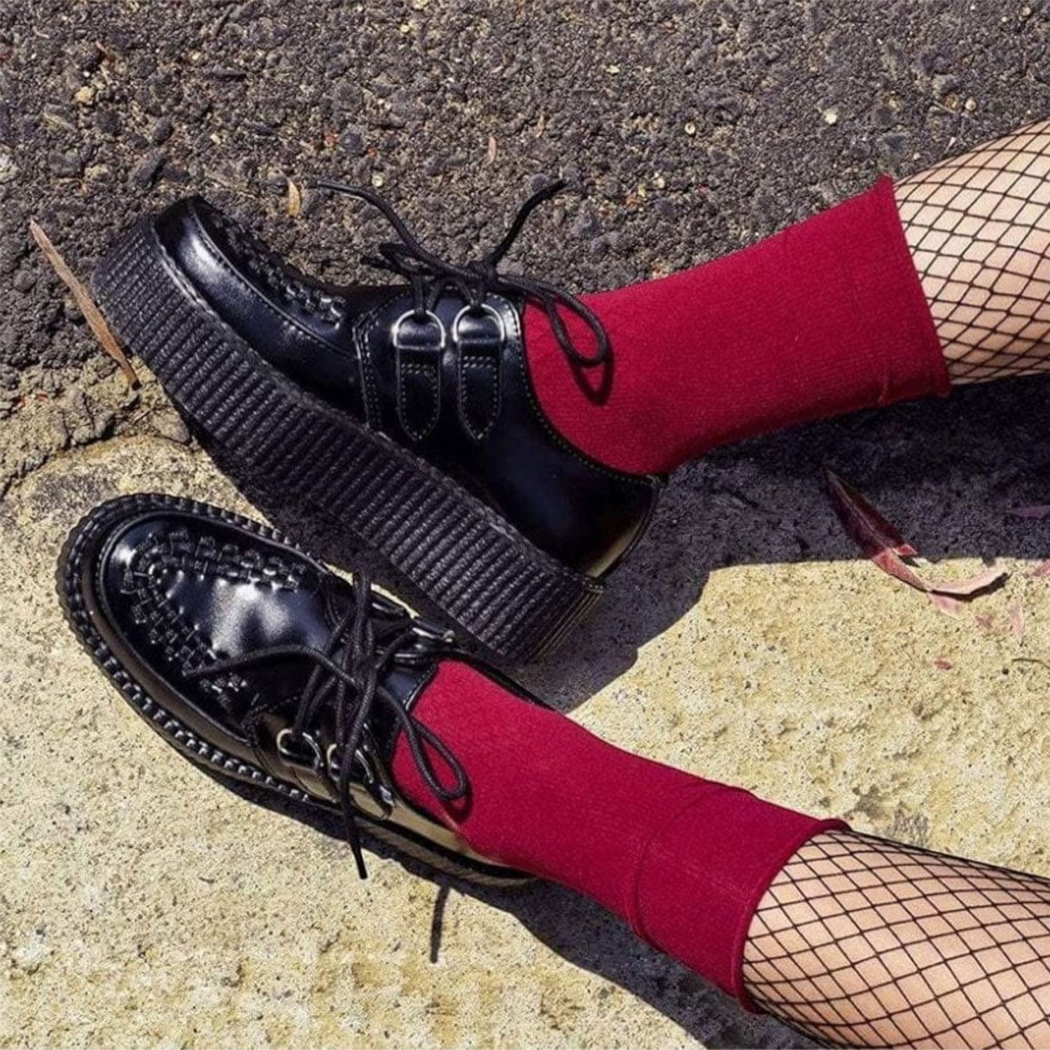 TUK Viva High Creeper Black Leather Platform Lace-Up Goth Shoes - AV6802