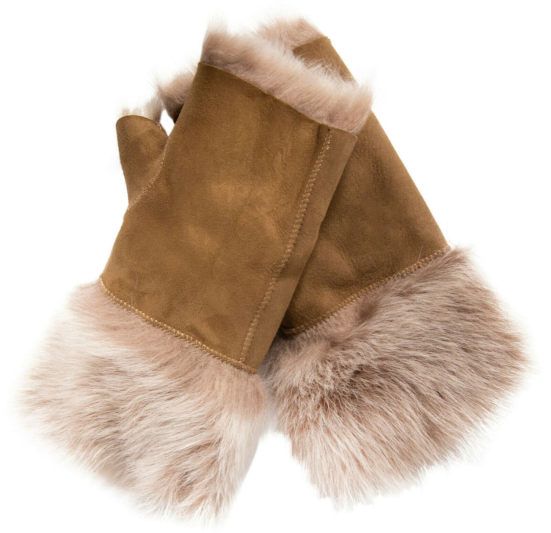 Womens Shearling Mittens Fingerless Cuffs Toscana Suede Sheepskin Fur