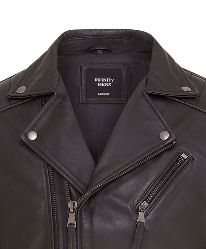 Mens Brando Double Cross Zip Leather Biker Jacket- Fagernes