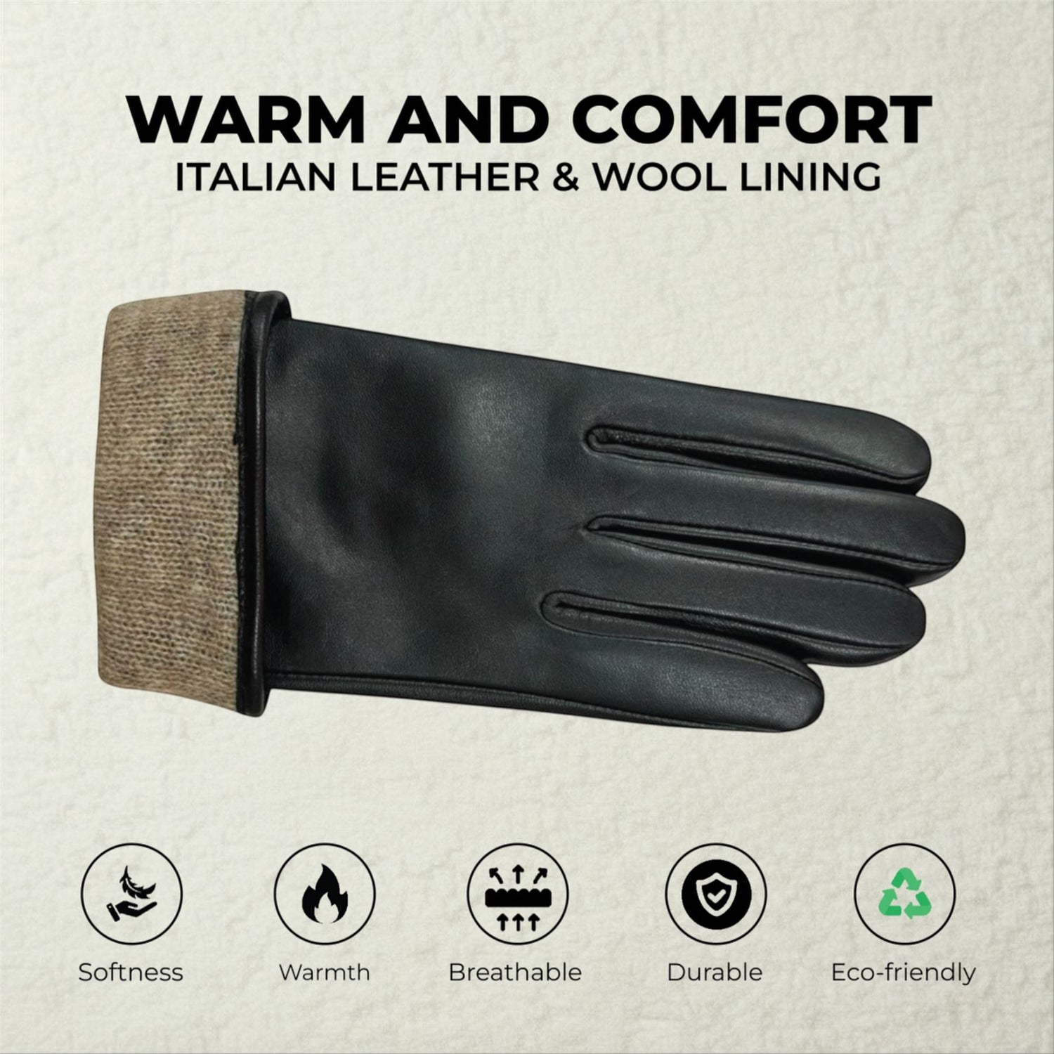 Womens Italian Leather Winter Button Design Soft Wool Lining Gloves - L-GLV-501
