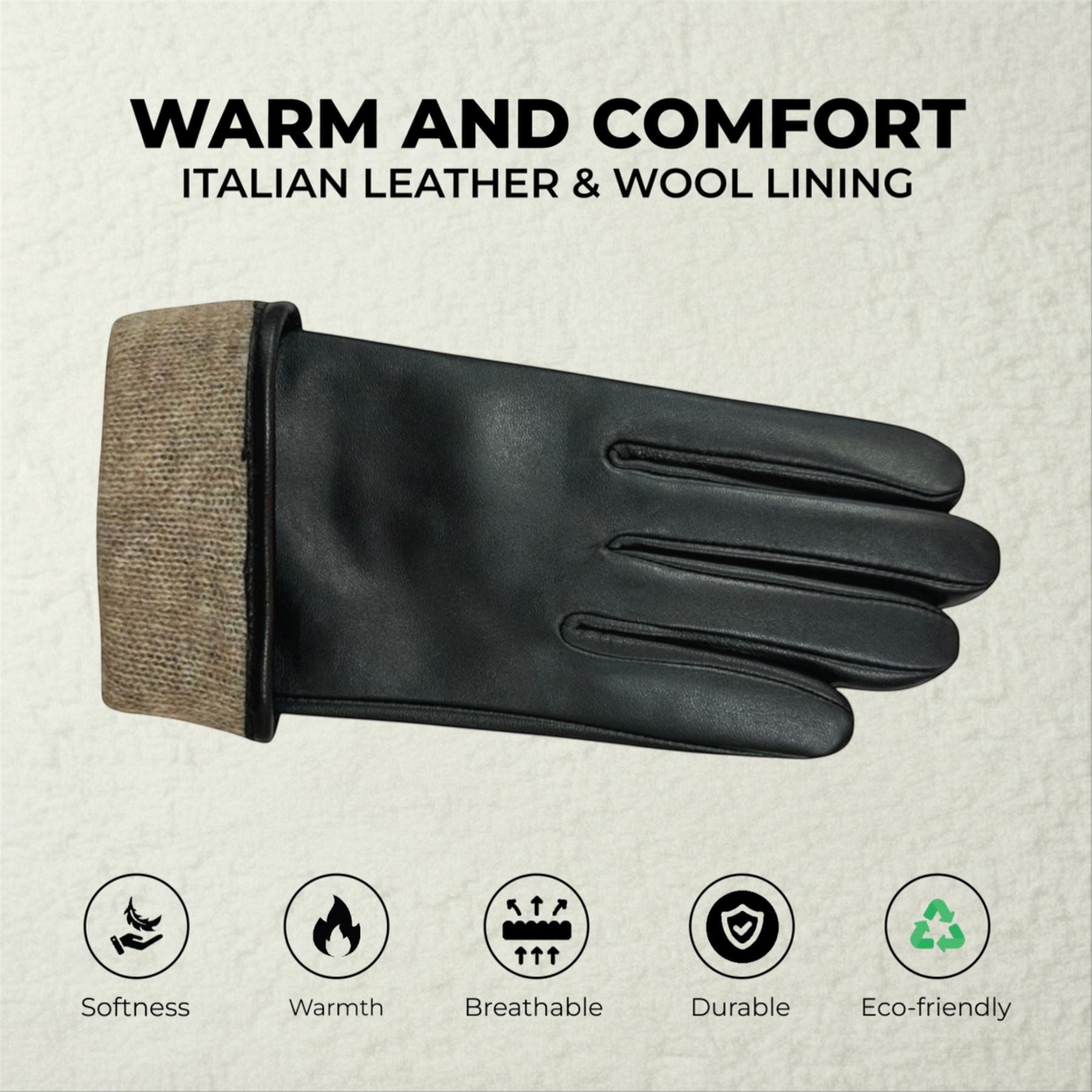 Womens Italian Leather Winter Button Design Soft Wool Lining Gloves - L-GLV-501