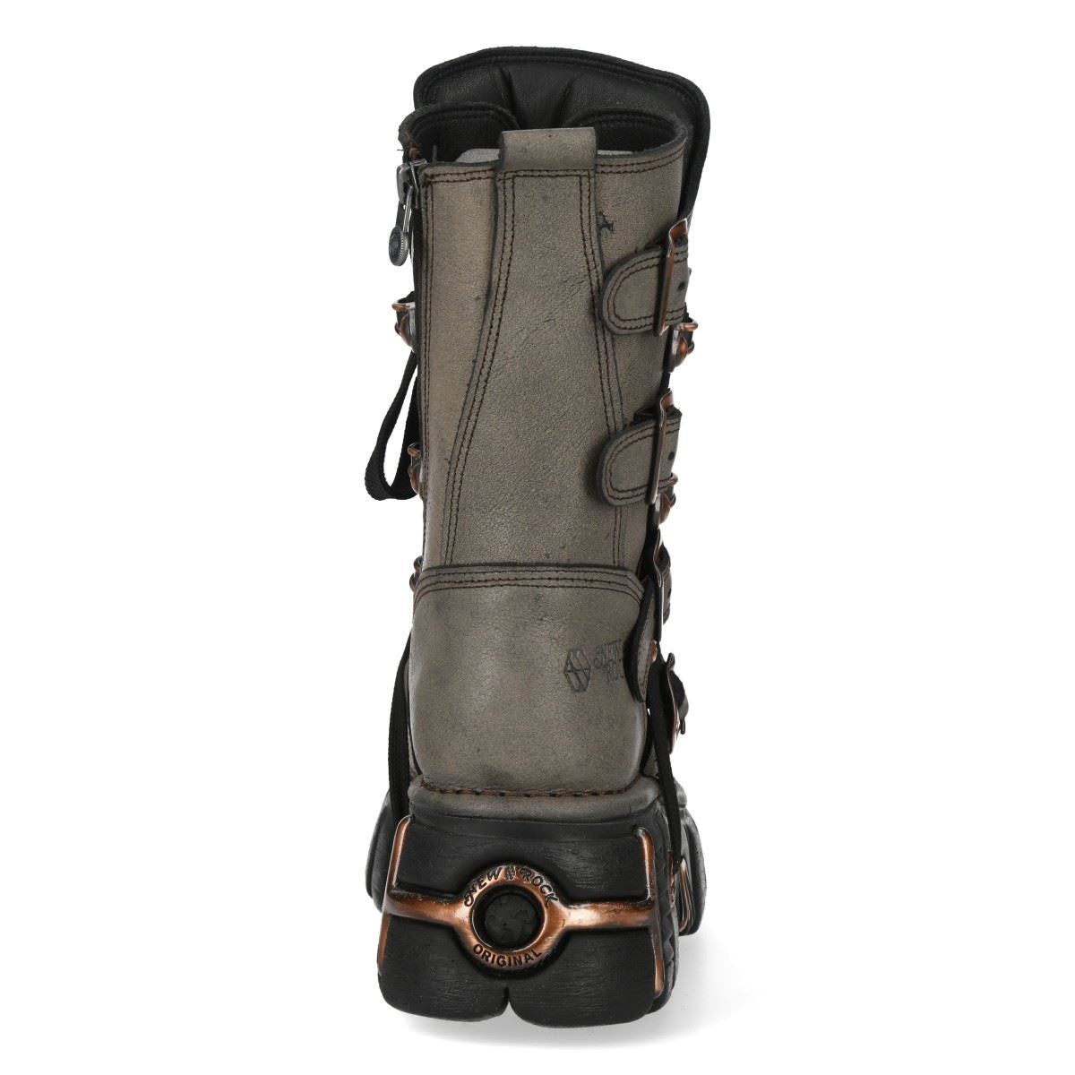 New Rock Grey Brown Leather Gothic Mid-Calf Biker Boots - M-373XL-C119