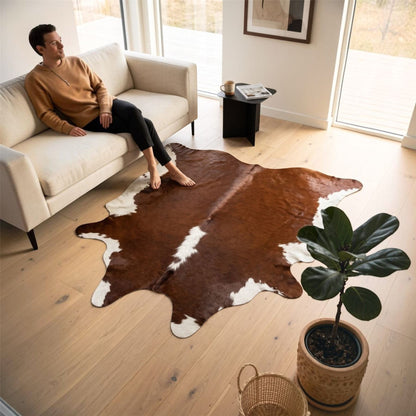 Natural Cow Leather Cowhide Hairon Rug - Hereford