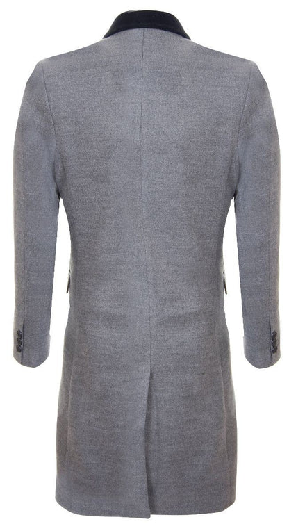 Mens 3/4 Long Double Breasted Grey Crombie Overcoat Wool Coat Peaky Blinders - Upperclass Fashions 