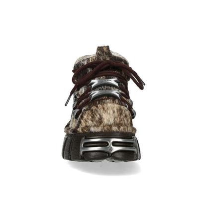 New Rock Brown Fur Leather Gothic Platform Ankle Boots - M-120N-C114
