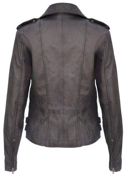 Womens Leather Brando Biker Jacket-Loddon - Upperclass Fashions 