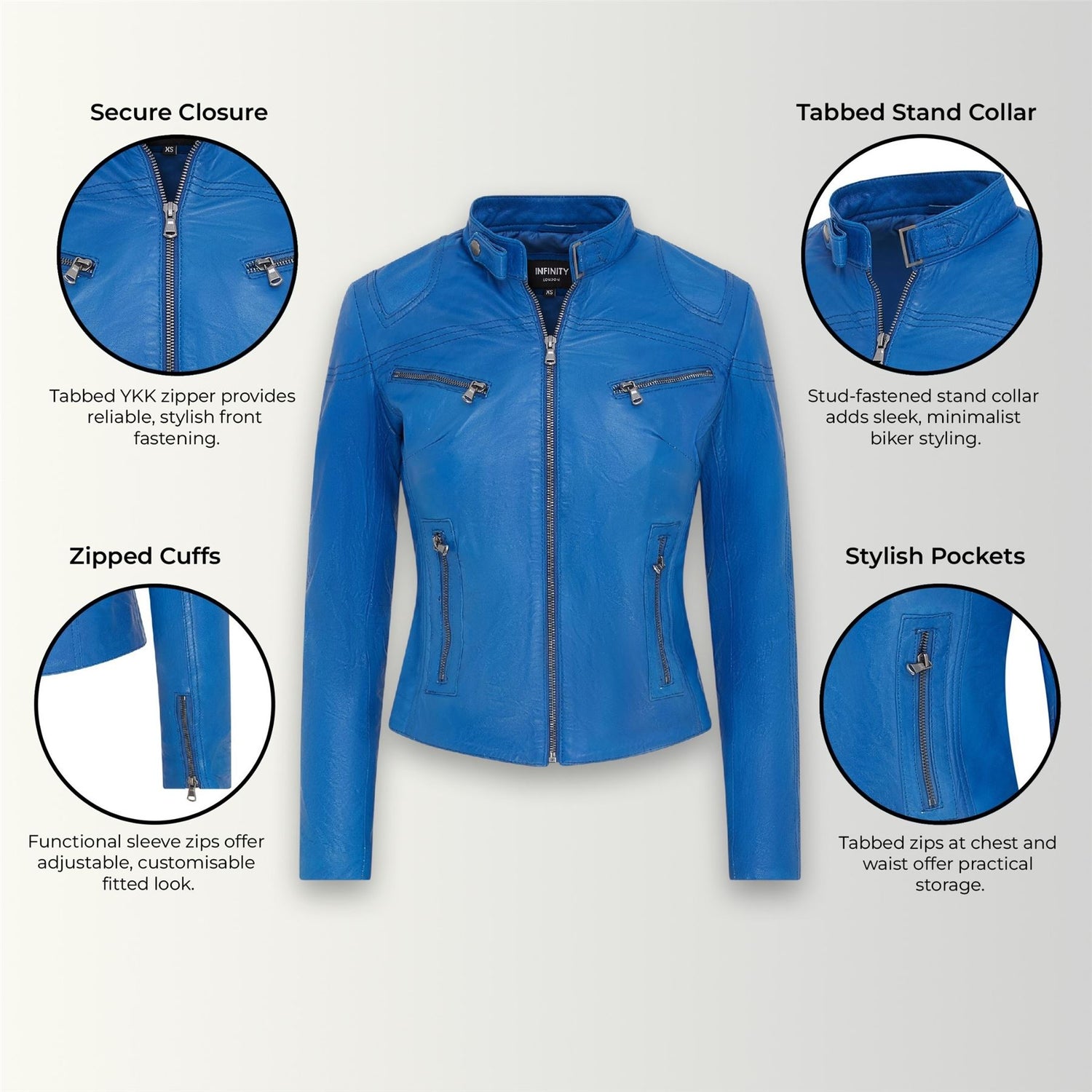 Womens Slim-Fit Leather Biker Jacket-Maldon