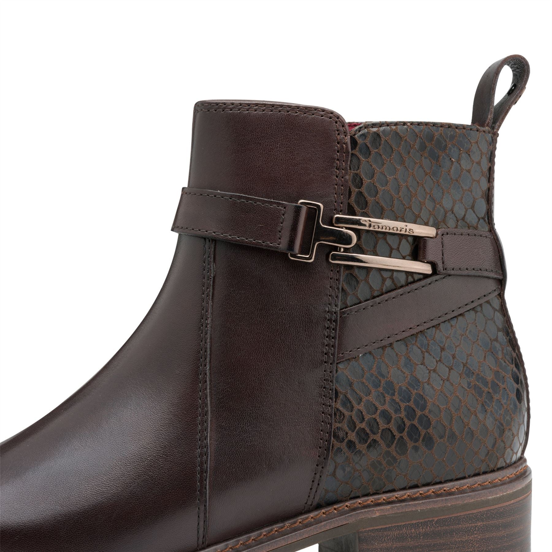 Tamaris Womens Mocca Brown Leather Buckled Zip Biker Ankle Boots