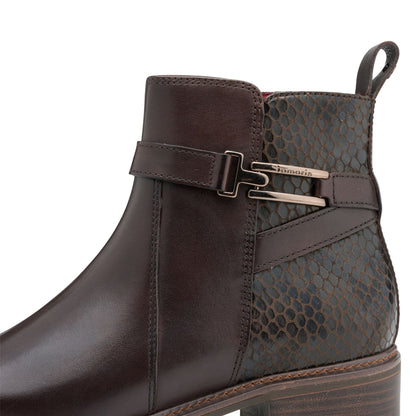 Tamaris Womens Mocca Brown Leather Buckled Zip Biker Ankle Boots