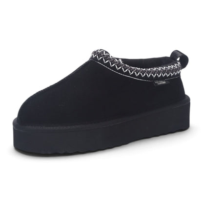 Women’s Black Genuine Sheepskin Real Fur Winter Platform Slippers - Polar