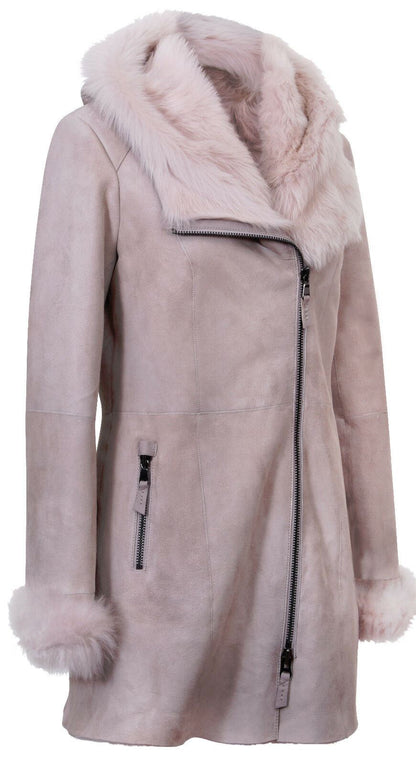 Ladies Suede Merino Hooded Sheepskin Coat-Ringwood