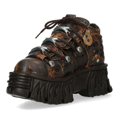 New Rock M-106-C194 Brown Flame Leather Gothic Ankle Platform Boots